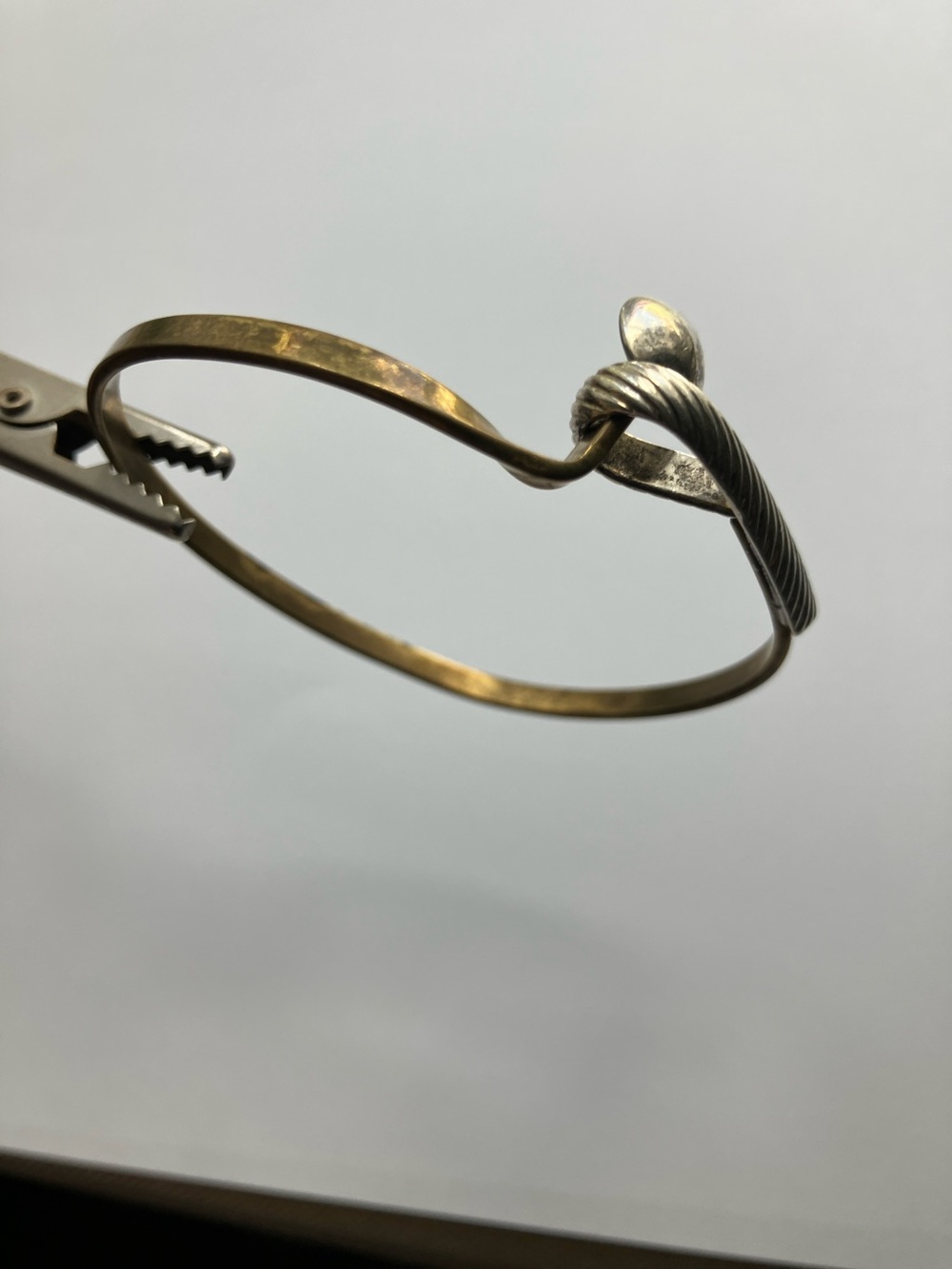 Vintage Mixed Metal Knot Bangle Bracelet - Sterling Silver & Brass